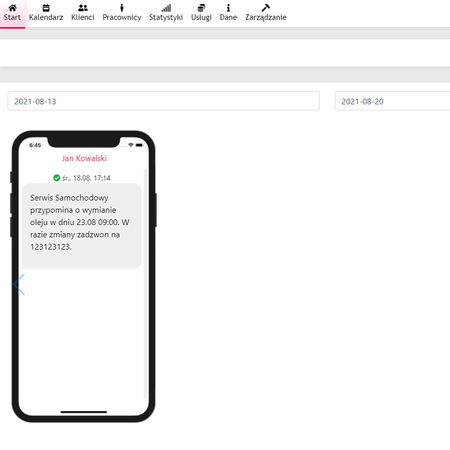 zrzut ekranu wysłanych powiadomień z aplikacji Cerez